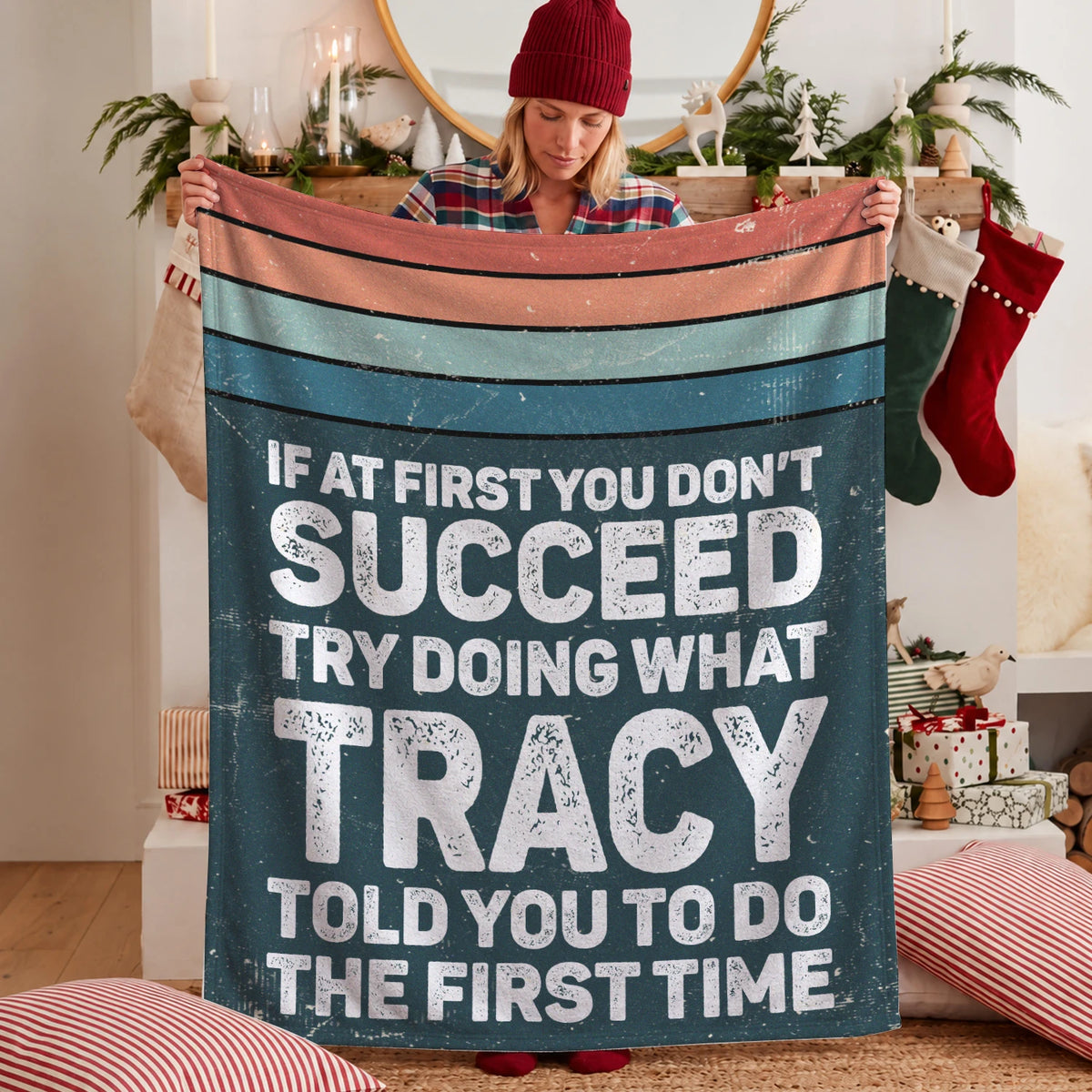 If At First You Don’t Succeed Retro Green Fleece Blanket TRACY 13K1 BK29