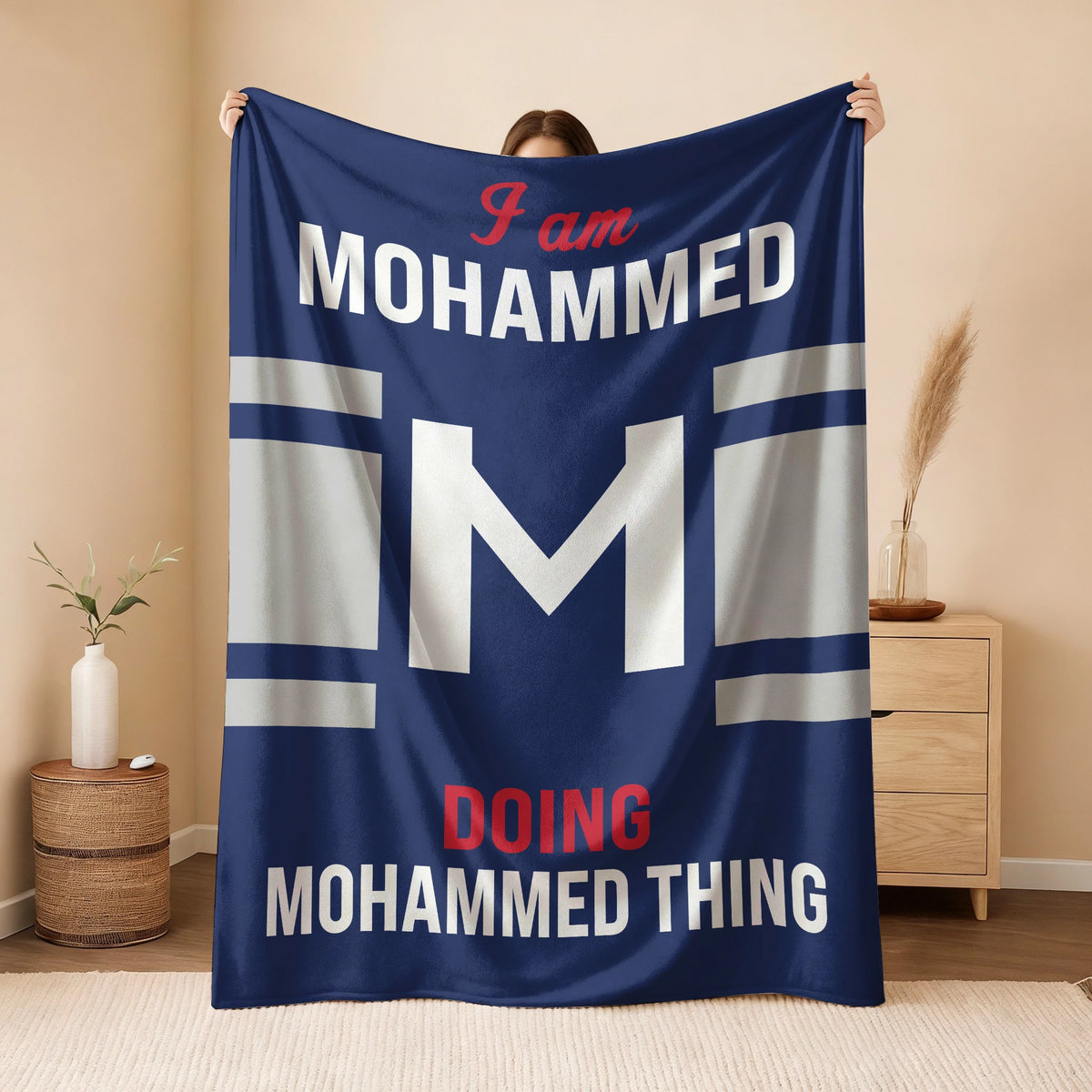 I'm Name Doing Name Things Navy Fleece Blanket MOHAMMED 13K1 BK51