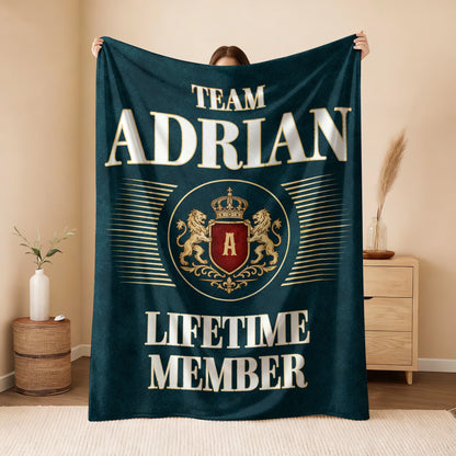 Team Your Name Lifetime Member Sage Green Fleece Blanket ADRIAN 13K1 BK42