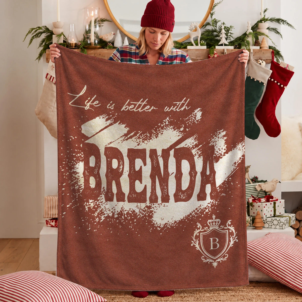 Life Is Better With Your Name Terracotta Cream Fleece Blanket BRENDA 13K1 BK30