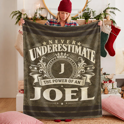 Never Underestimate The Power Of A Name Olive Green Army Fleece Blanket JOEL 13K1 BK46