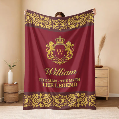The Man The Myth The Legend Royal Red And Yellow Fleece Blanket WILLIAM 13K1 BK05