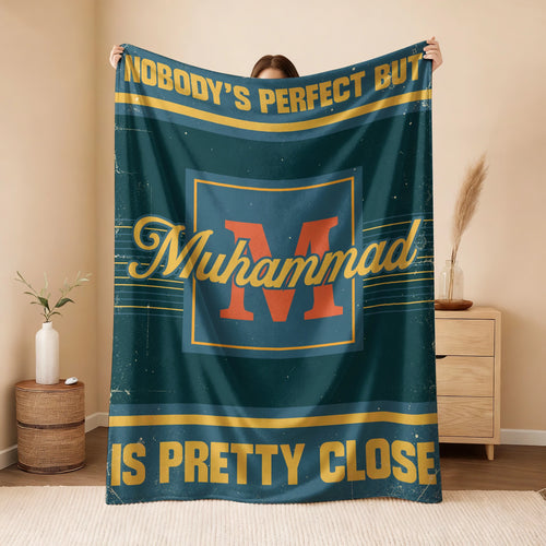 Nobody's Perfect But Your Name Is Close Vintage Blue & Brown Fleece Blanket MUHAMMAD 13K1 BK54