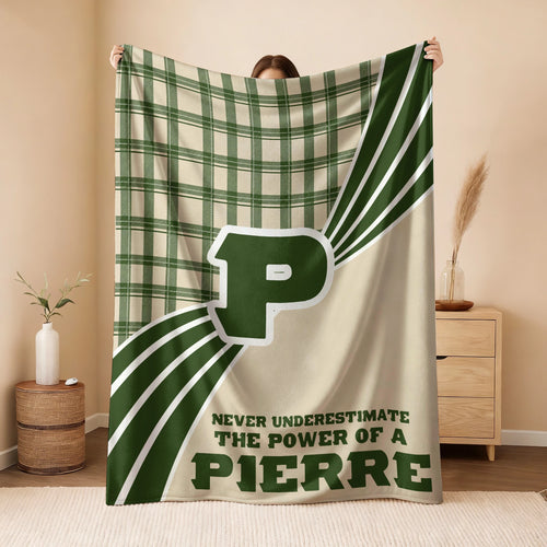Never Underestimate Your Name Green & Cream Plaid Fleece Blanket PIERRE 13K1 BK50