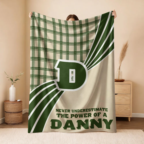 Never Underestimate Your Name Green & Cream Plaid Fleece Blanket DANNY 13K1 BK50