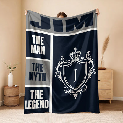 The Man The Myth The Legend Navy Gray & Gold Fleece Blanket  JIM 13K1 BK09