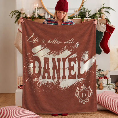 Life Is Better With Your Name Terracotta Cream Fleece Blanket DANIEL 13K1 BK30