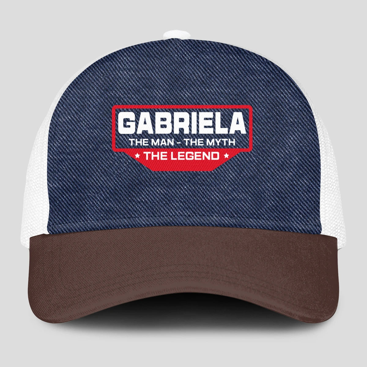 The Man The Myth The Legend Navy Brown And White Mesh Cap GABRIELA 13K1 C200PF