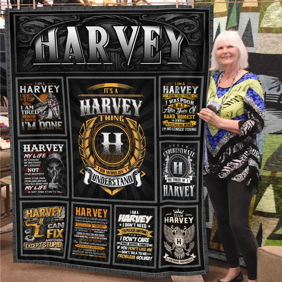 HARVEY Personalized Blanket | Custom Name Cozy Throw Gift 13K2-BK2