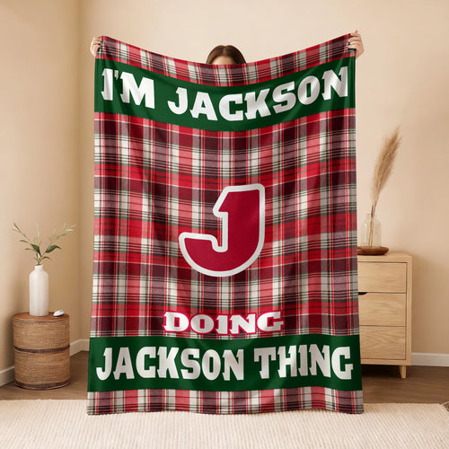 I'm Name Doing Name Things Red Plaid Fleece Blanket JACKSON 13K1 BK49