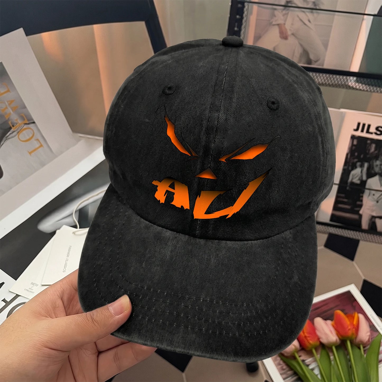 Stay Hungry Pumpkin Chasing Ghosts Funny Washed Cap ALI 13K1 C101PF