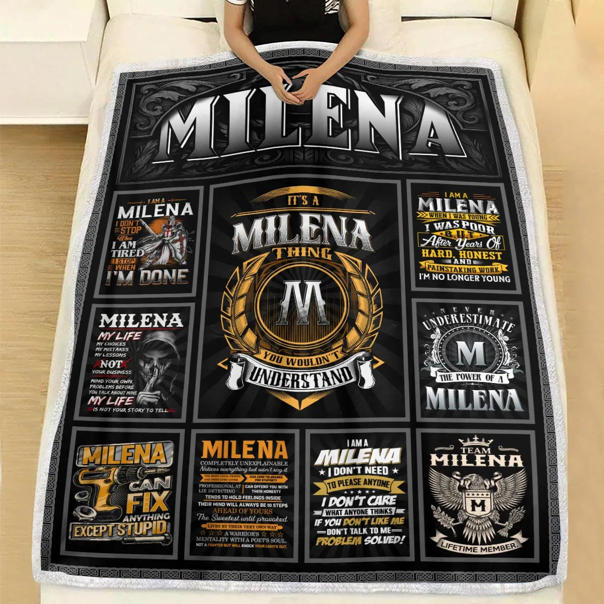 MILENA Personalized Blanket | Custom Name Cozy Throw Gift 13K3-BK2