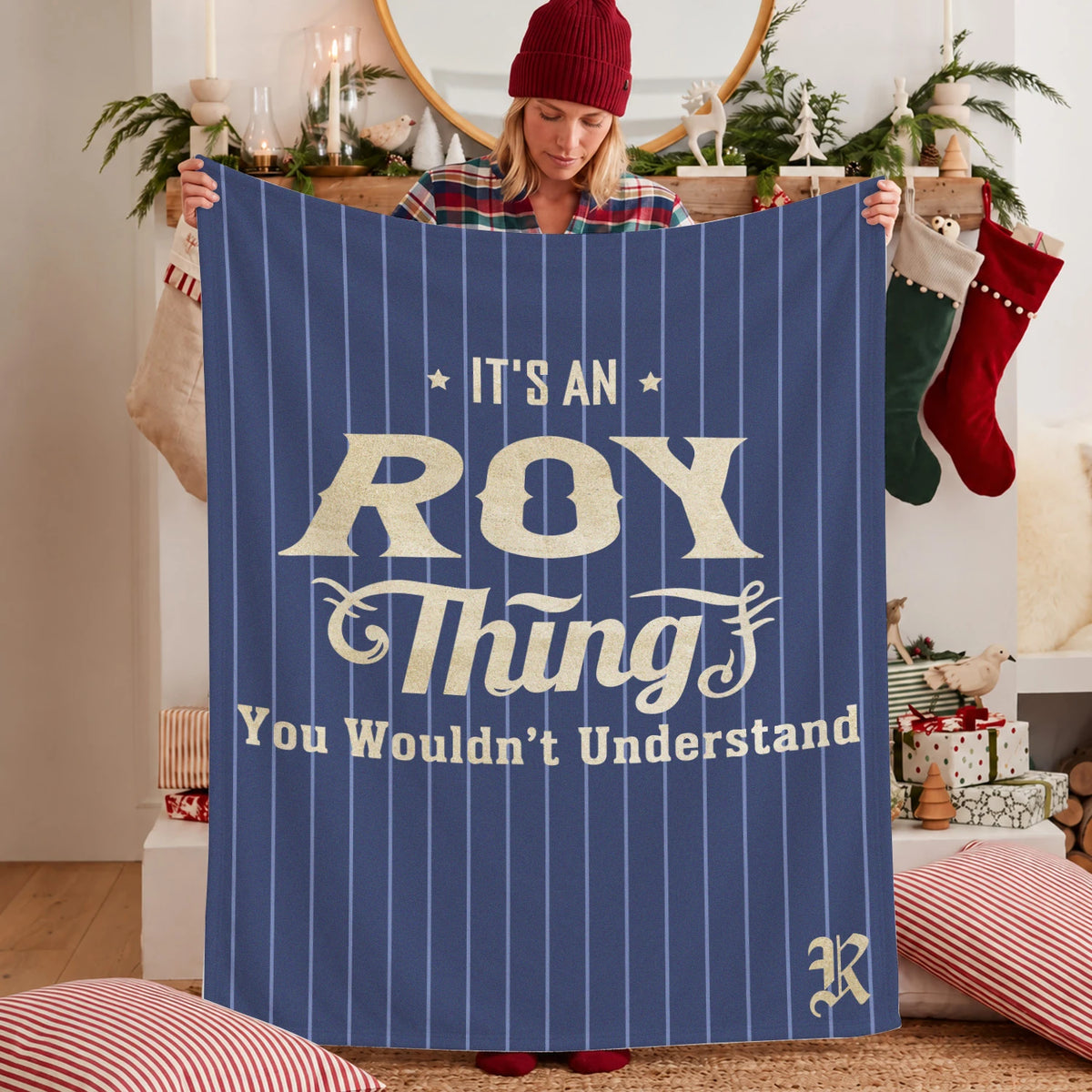 Your Name Thing Striped Blue Fleece Blanket ROY 13K1 BK23