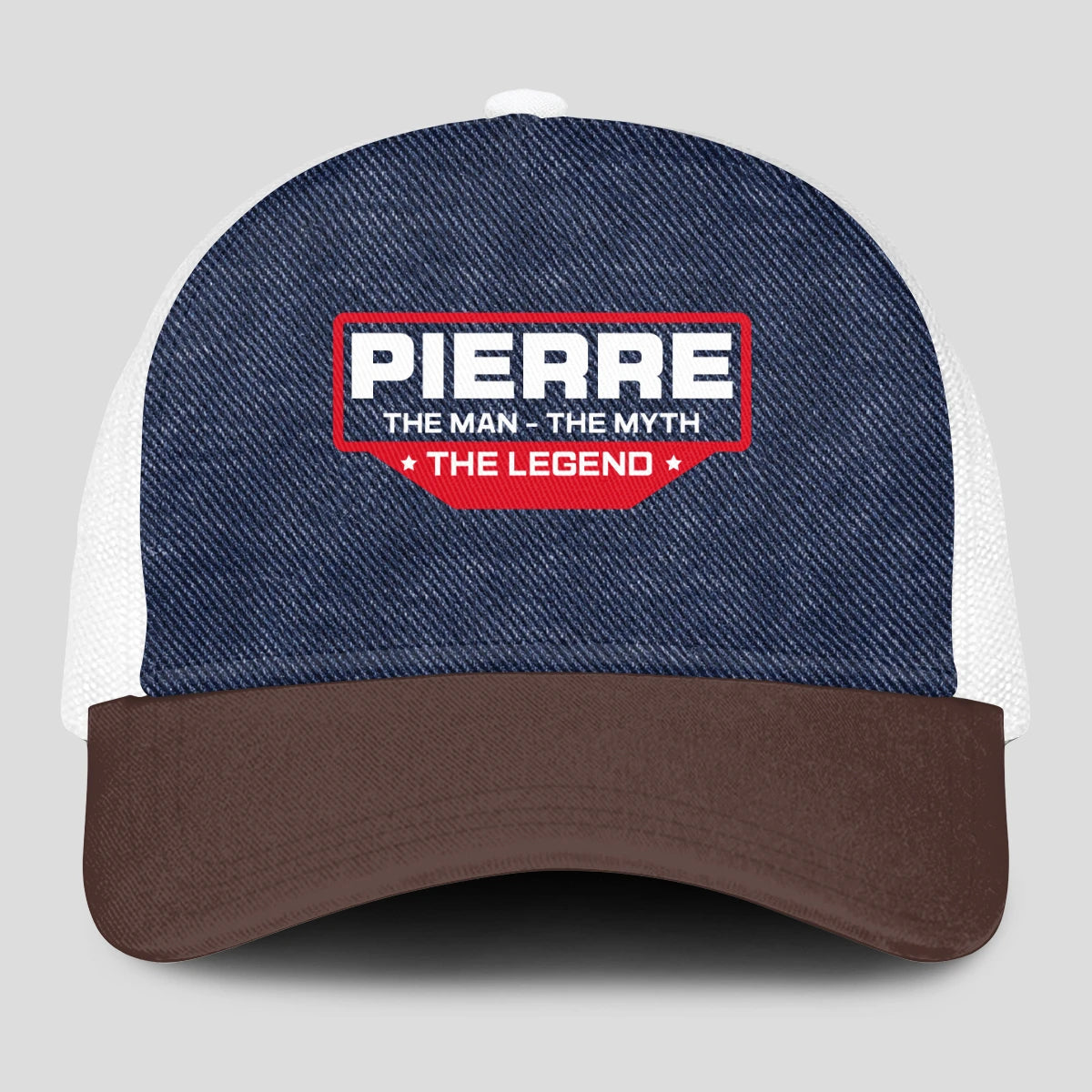 The Man The Myth The Legend Navy Brown And White Mesh Cap PIERRE 13K1 C200PF