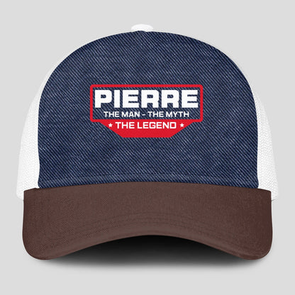 The Man The Myth The Legend Navy Brown And White Mesh Cap PIERRE 13K1 C200PF