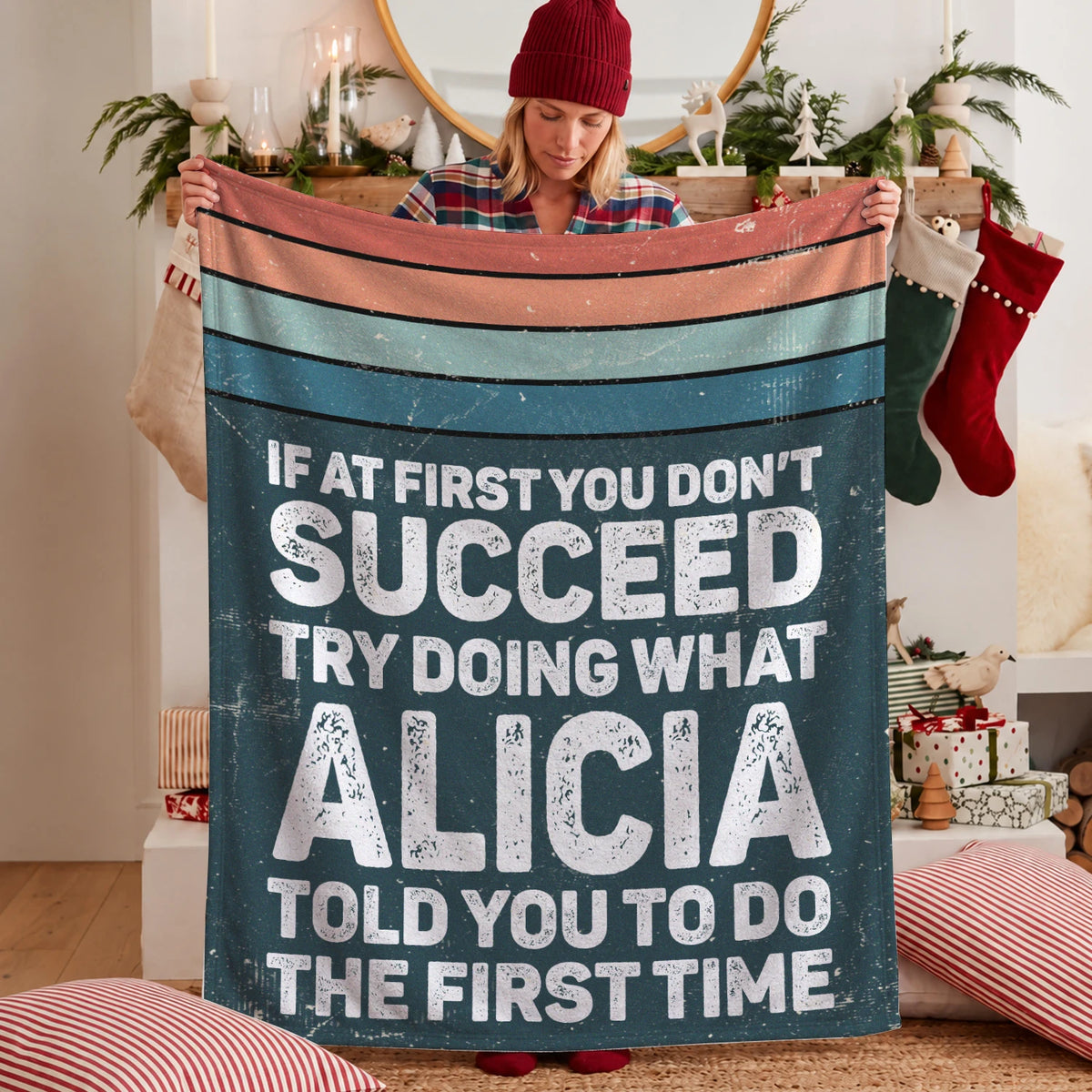 If At First You Don’t Succeed Retro Green Fleece Blanket ALICIA 13K1 BK29