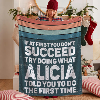 If At First You Don’t Succeed Retro Green Fleece Blanket ALICIA 13K1 BK29