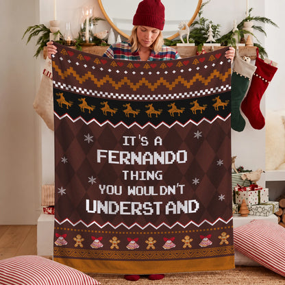 Your Name Thing Funny Deer Brown Christmas Fleece Blanket FERNANDO 13K1 BK27