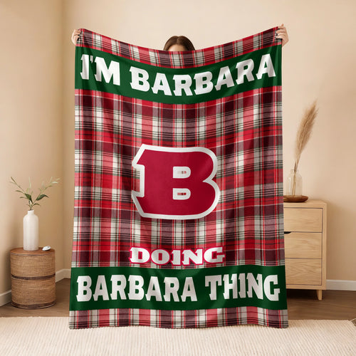 I'm Name Doing Name Things Red Plaid Fleece Blanket BARBARA 13K1 BK49