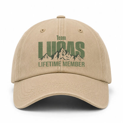 Team Your Name Lifetime Member Mountain Cap LUCAS 13K1 C58PF