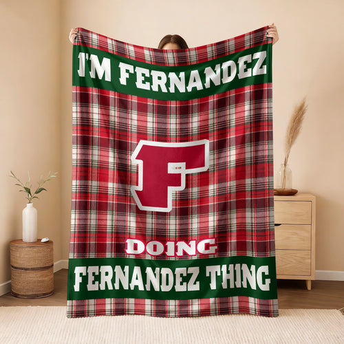 I'm Name Doing Name Things Red Plaid Fleece Blanket FERNANDEZ 13K1 BK49