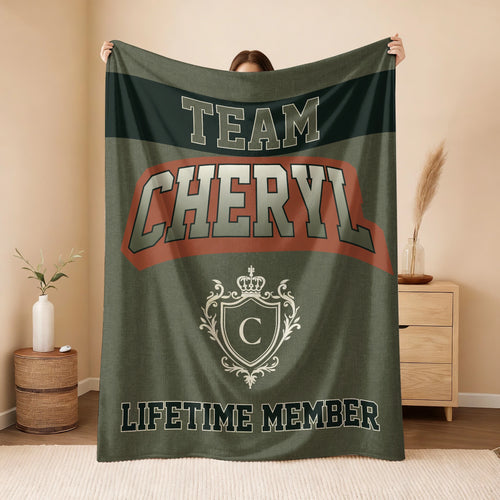 Team Your Name Lifetime Member Sage Green Fleece Blanket CHERYL 13K1 BK22