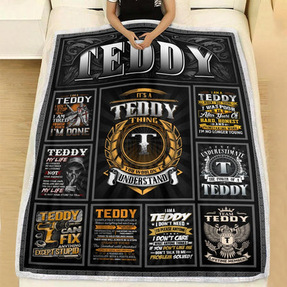 TEDDY Personalized Blanket | Custom Name Cozy Throw Gift 13K5-BK2