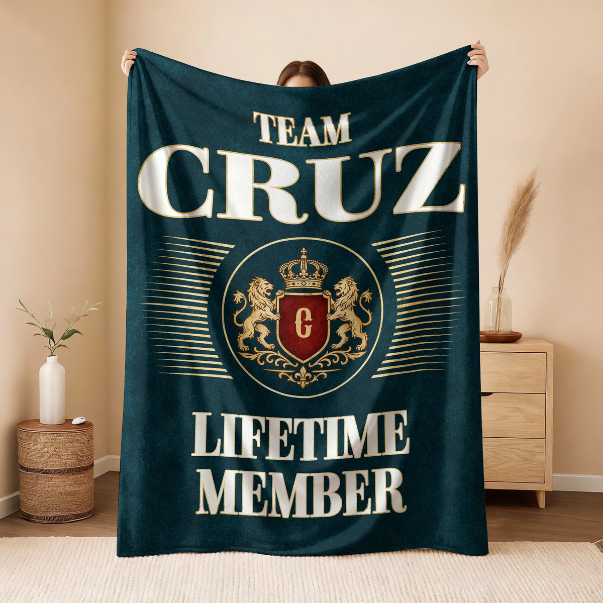 Team Your Name Lifetime Member Sage Green Fleece Blanket CRUZ 13K1 BK42