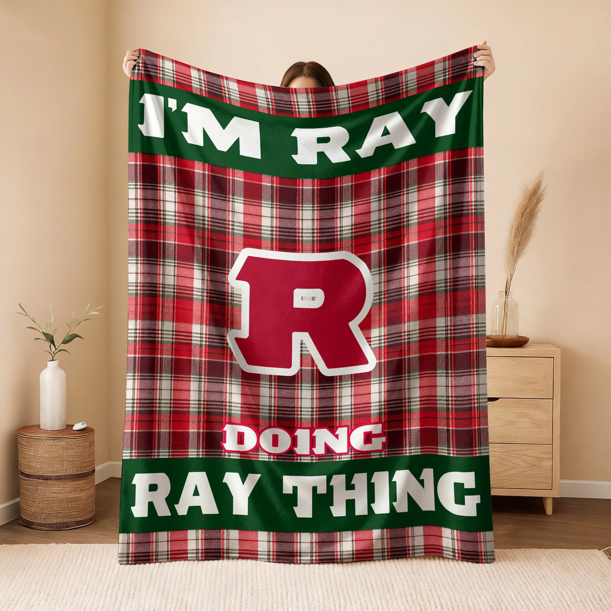 I'm Name Doing Name Things Red Plaid Fleece Blanket RAY 13K1 BK49