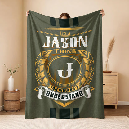 It's A Your Name Thing Olive Green Logo Fleece Blanket JASON 13K1 BK31