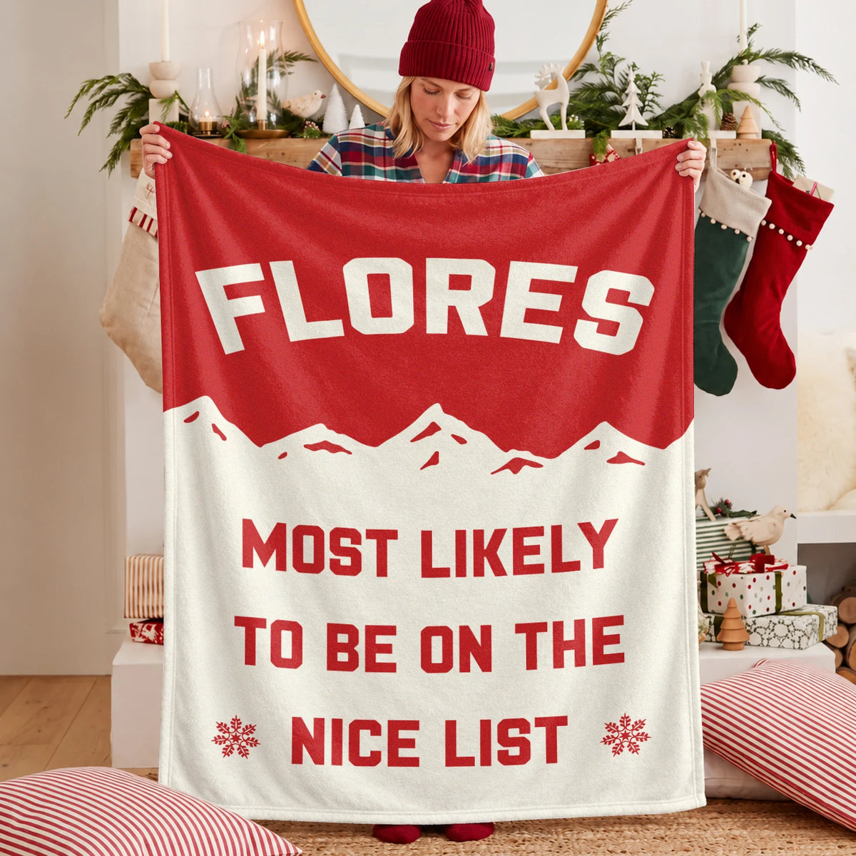 Most Likely on the Nice List Red Vintage Christmas Fleece Blanket FLORES 13K1 BK63