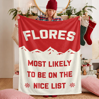 Most Likely on the Nice List Red Vintage Christmas Fleece Blanket FLORES 13K1 BK63