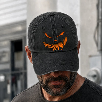 Your Name Jack O' Lantern Halloween Washed Cap MUHAMMAD 13K1 C100PF