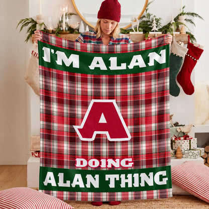 I'm Name Doing Name Things Red Plaid Fleece Blanket ALAN 13K1 BK49