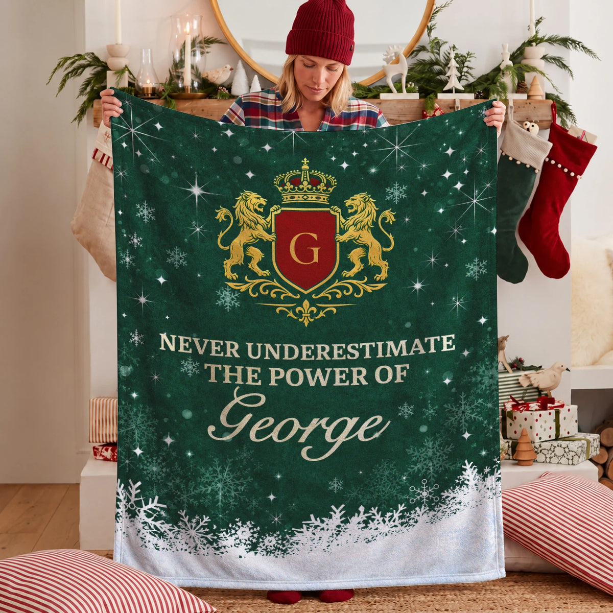 Never Underestimate Your Name Old Money Christmas Fleece Blanket GEORGE 13K1 BK26