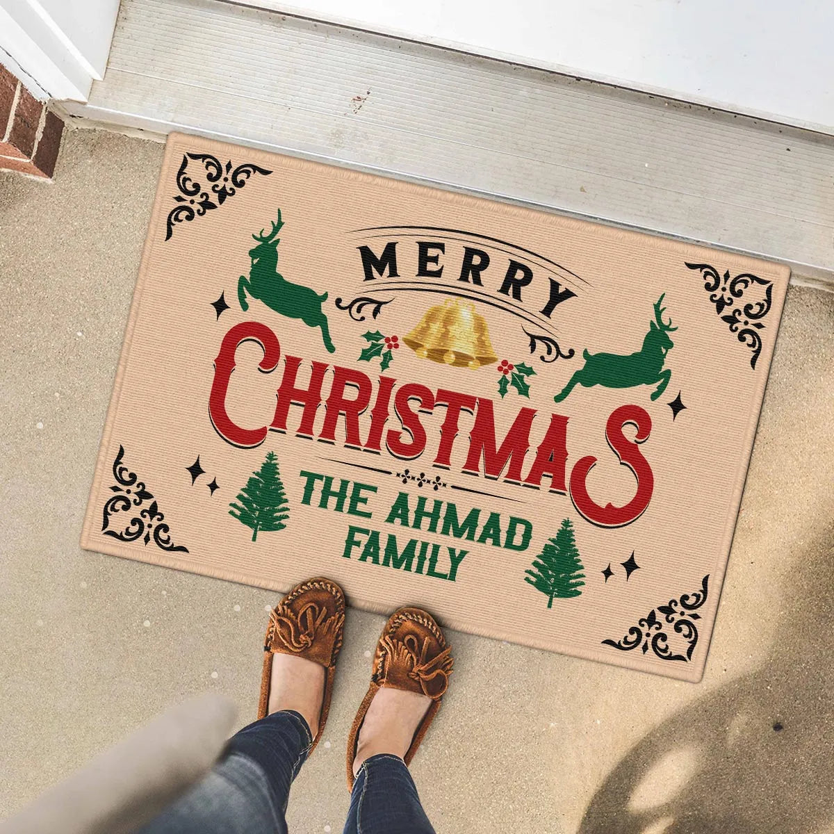 AHMAD Family Merry Christmas Doormat – Personalized Holiday Welcome Mat