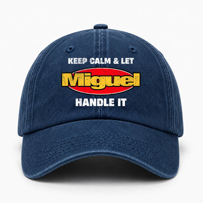 Keep Calm & Let Your Name Handle It Yellow And Red Logo Washed Cap MIGUEL 13K1 C172PF