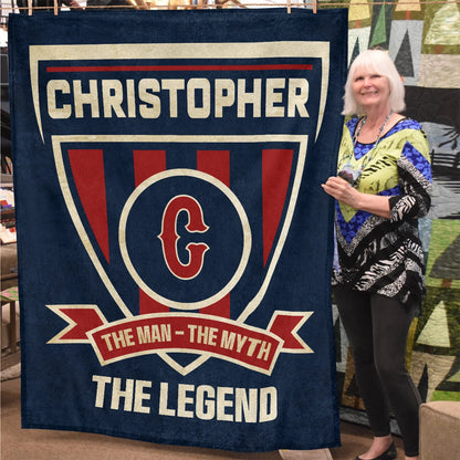 The Man The Myth The Legend Blue Burgundy Baseball Blanket CHRISTOPHER 13K1 BK18