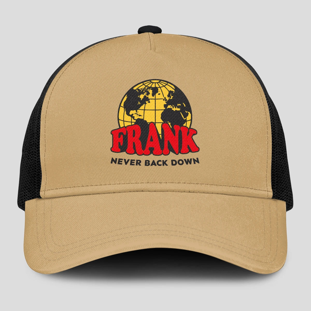 Never Back Down World Logo Khaki Mesh Cap FRANK 13K1 C212PF
