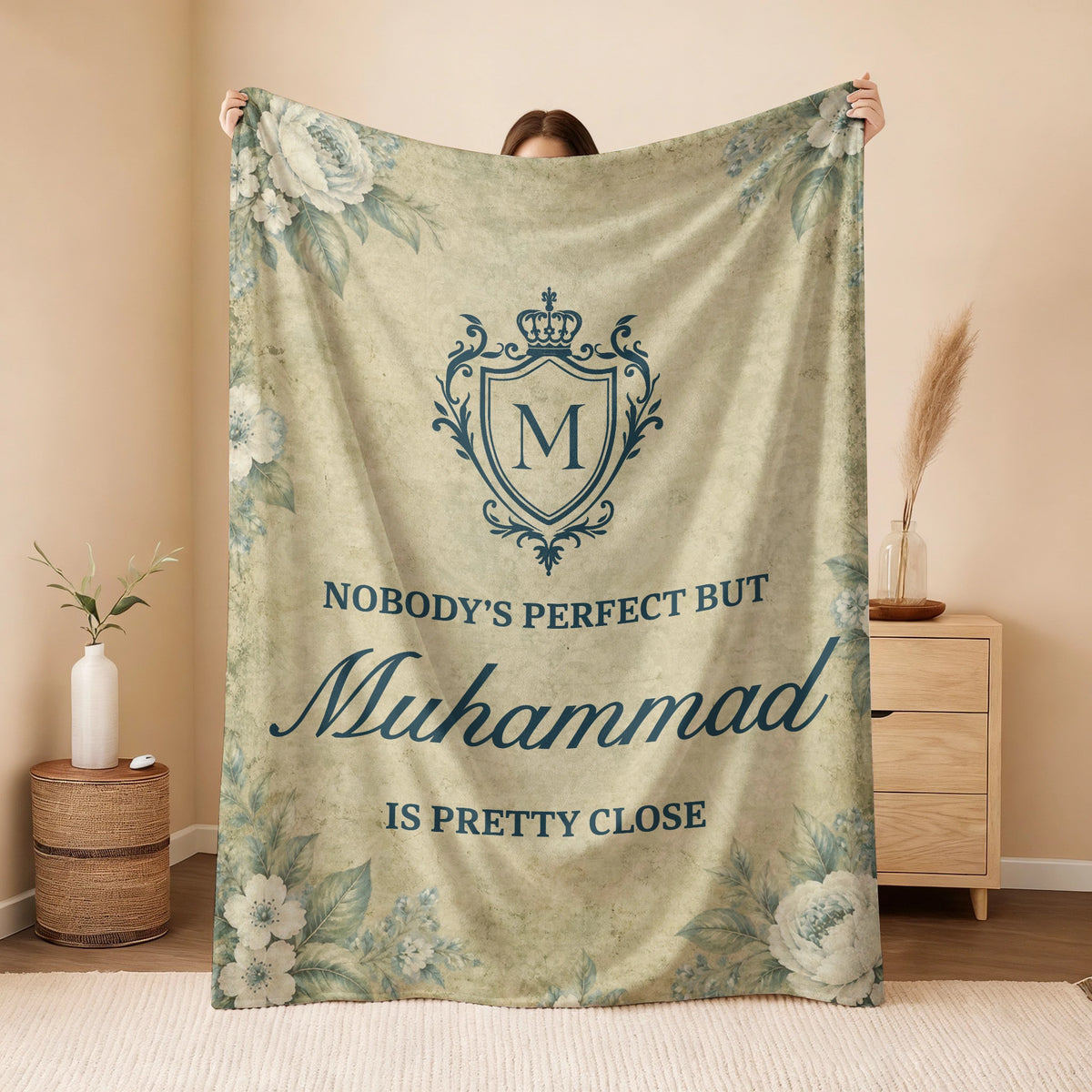 Nobody's Perfect But Your Name Is Pretty Close Green Floral Fleece Blanket MUHAMMAD 13K1 BK39