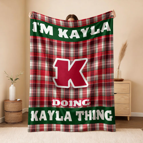 I'm Name Doing Name Things Red Plaid Fleece Blanket KAYLA 13K1 BK49