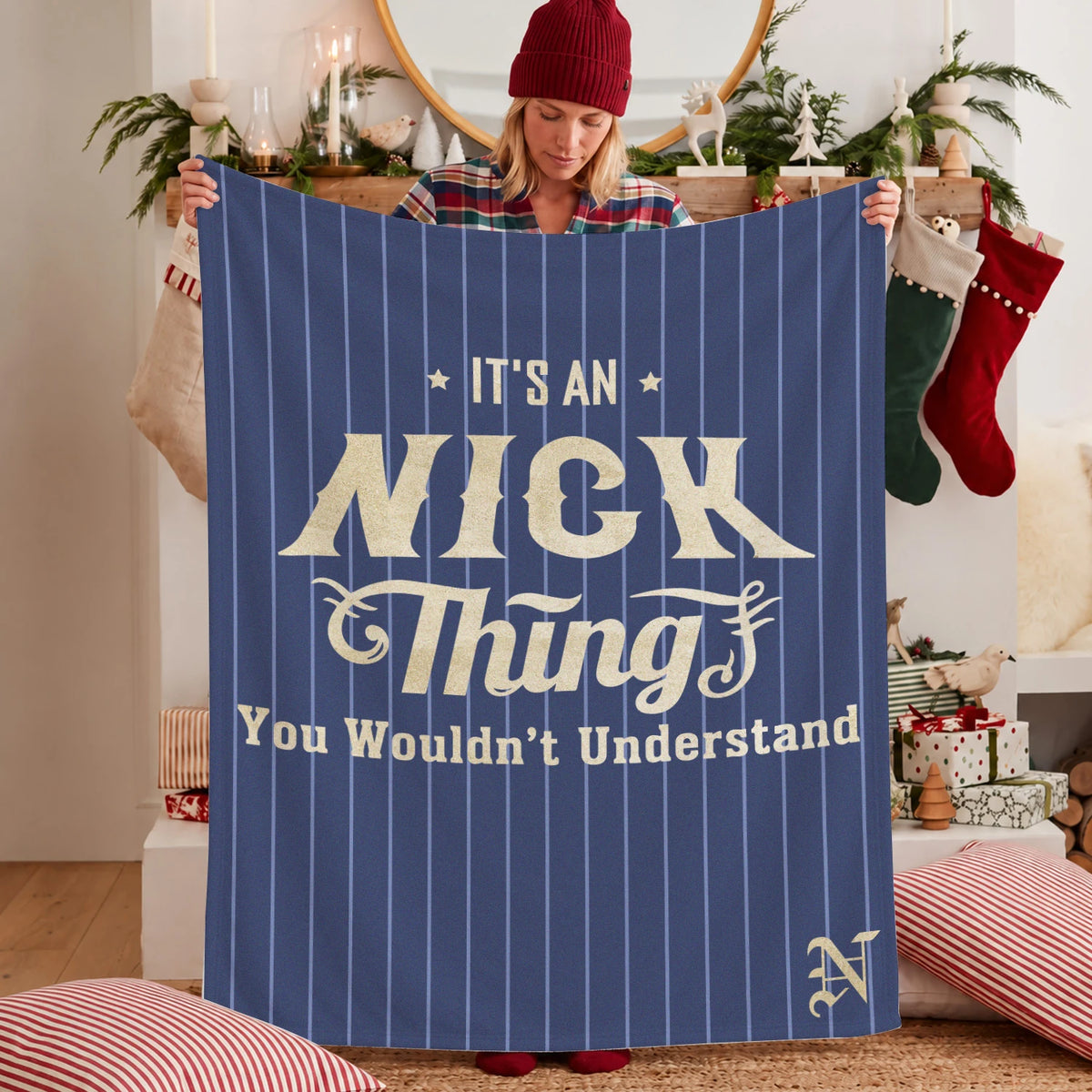 Your Name Thing Striped Blue Fleece Blanket NICK 13K1 BK23