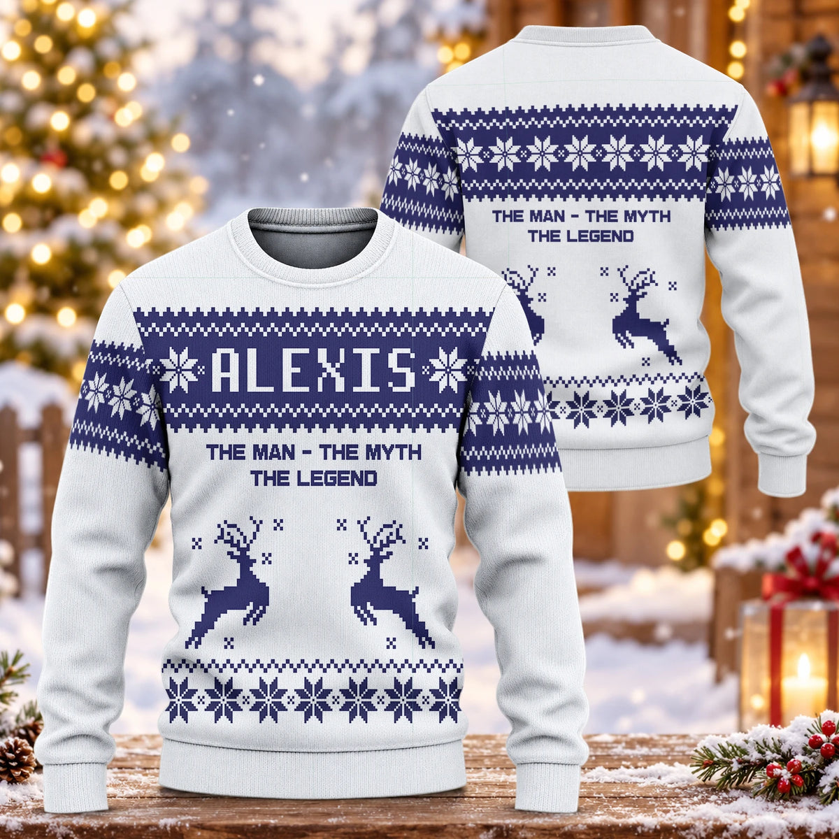 The Man The Myth The Legend Navy White Ugly Sweater ALEXIS 13K1 UG07