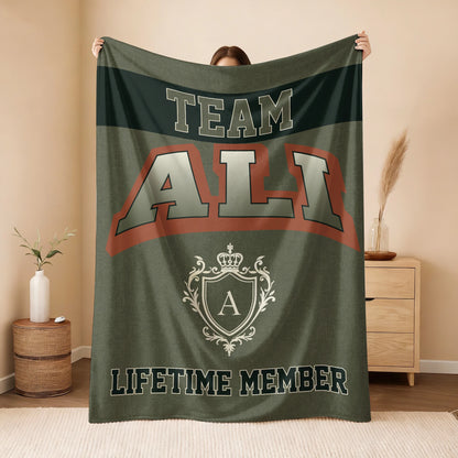 Team Your Name Lifetime Member Sage Green Fleece Blanket ALI 13K1 BK22