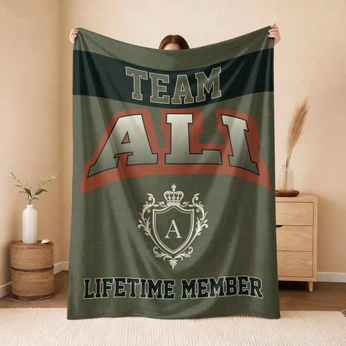 Team Your Name Lifetime Member Sage Green Fleece Blanket ALI 13K1 BK22