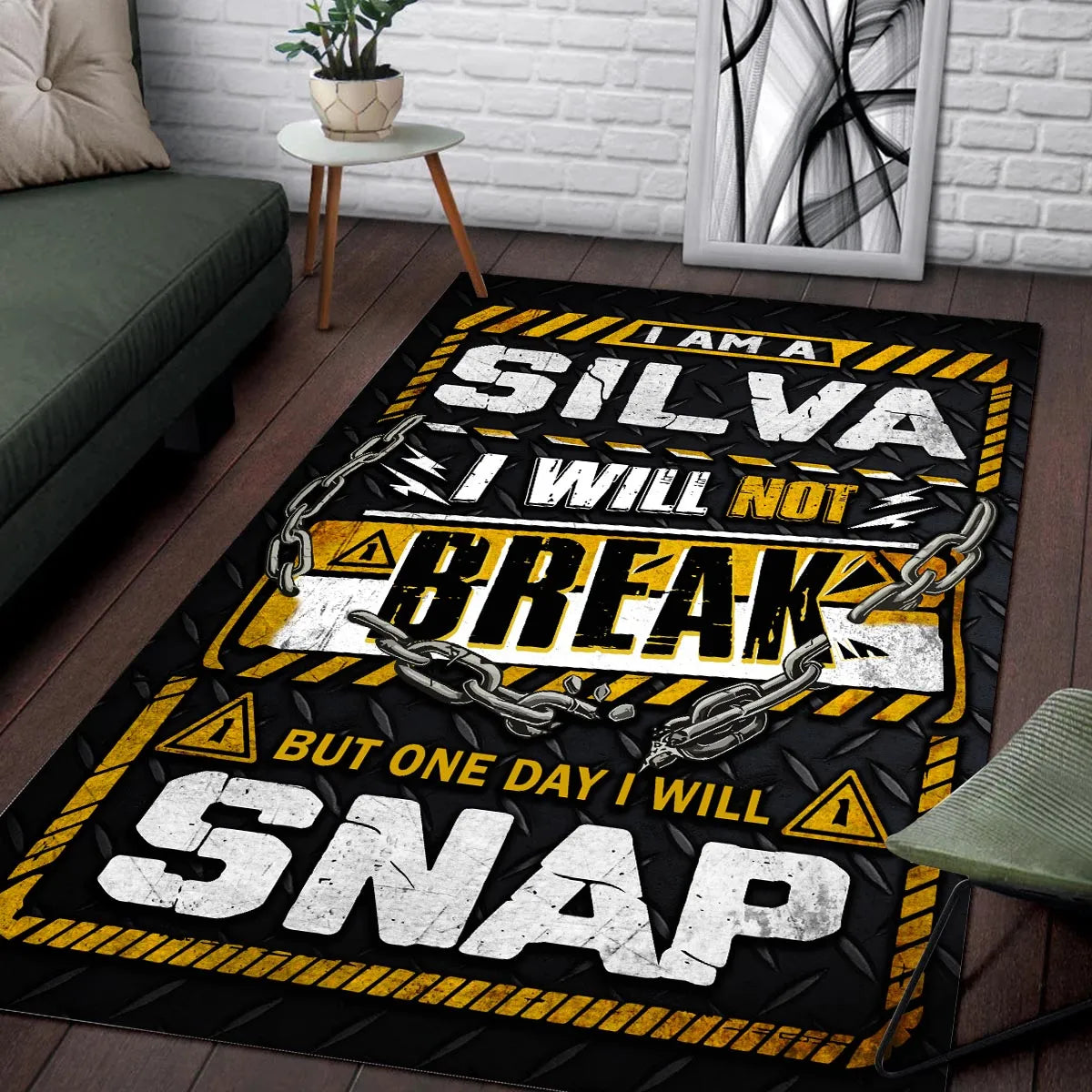 SILVA Motivational Rug – Black & Yellow Quote Carpet for Living Room 13K1-AR1