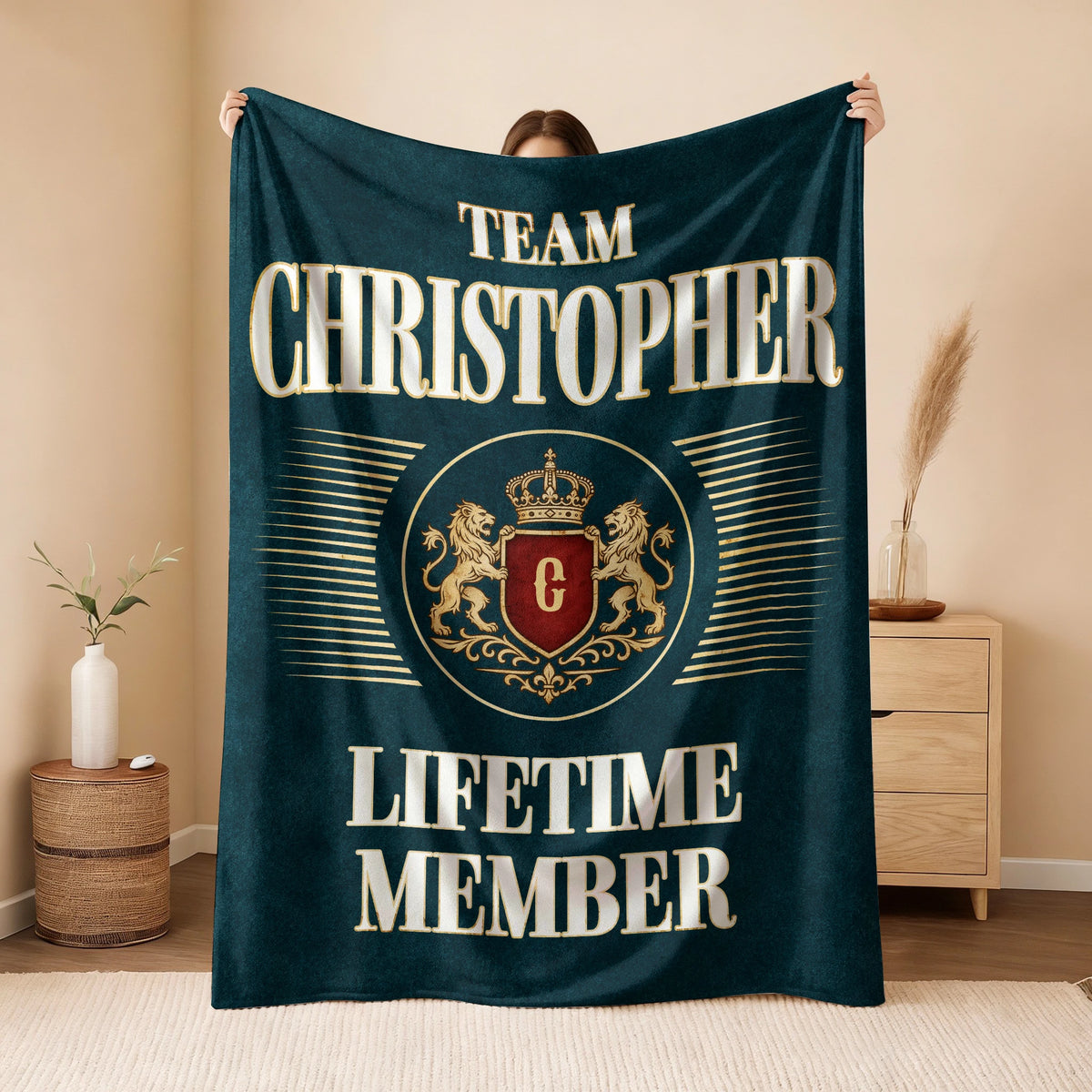 Team Your Name Lifetime Member Sage Green Fleece Blanket CHRISTOPHER 13K1 BK42