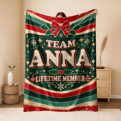 Team Your Name Lifetime Member Christmas Fleece Blanket ANNA 13K1 BK52