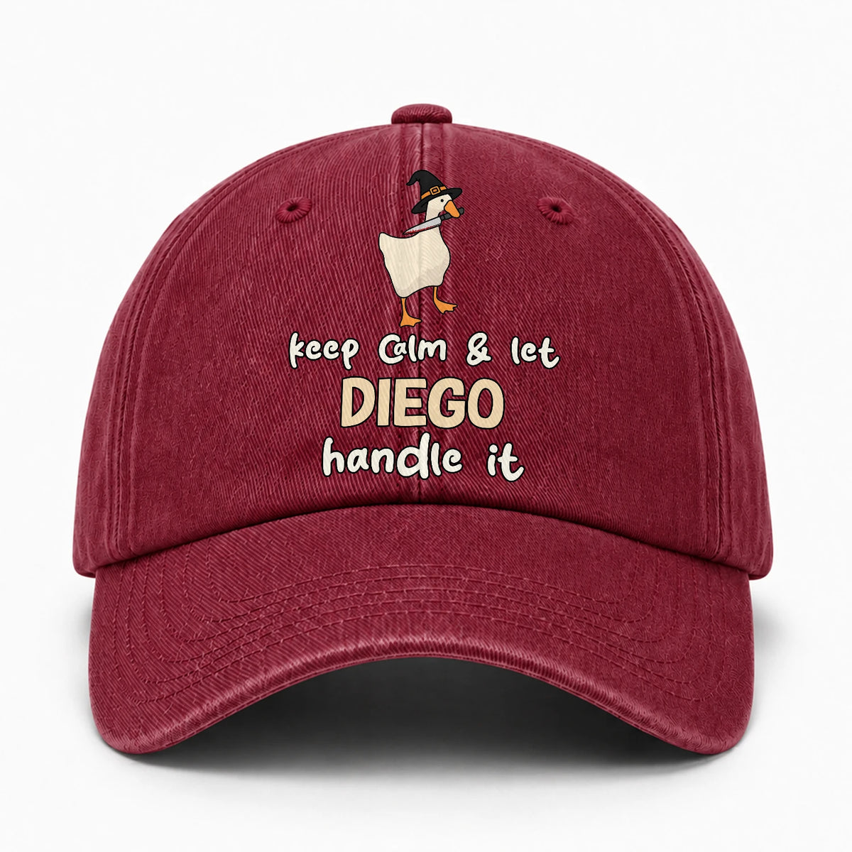 Keep Calm & Let Your Name Handle It Funny Witch Goose Washed Cap DIEGO 13K1 C128PF