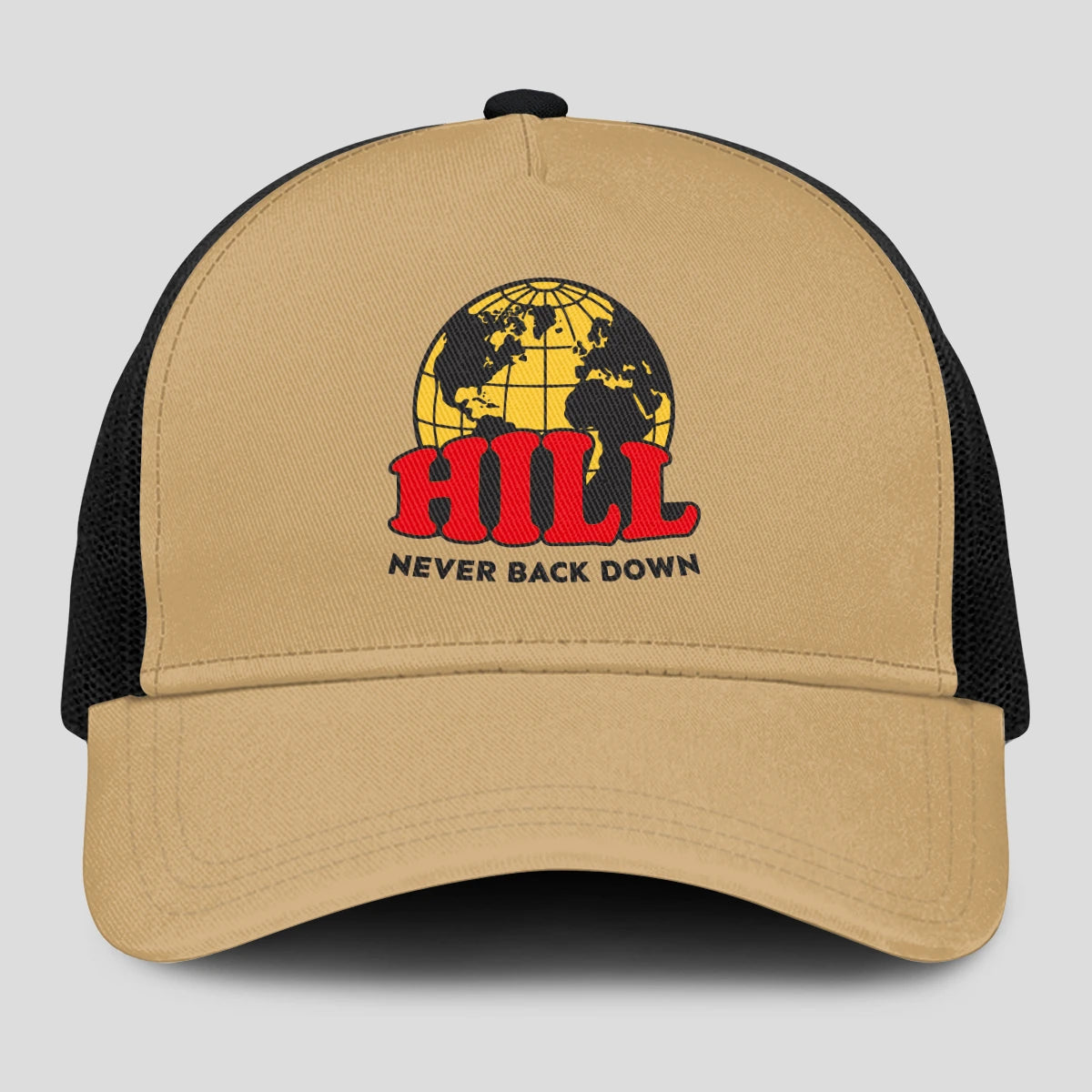 Never Back Down World Logo Khaki Mesh Cap HILL 13K1 C212PF